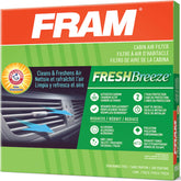 FRAM front packaging showing product and Arm & Hammer odor control benefit