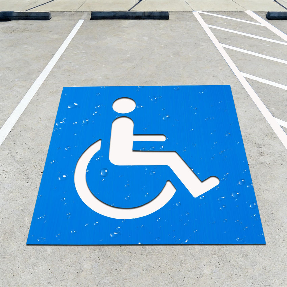 FrameFirm front view of handicap stencil showing full symbol and benefits