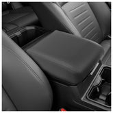 frani front view of armrest cover showing sleek black leather and clean fit