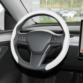frani white steering wheel cover front view shows smooth leather and refined look