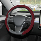 frani front view of wine red steering wheel cover shows stylish finish and instant upgrade