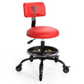 FREEKYROCK front view of red rolling shop stool showing overall design and mobility