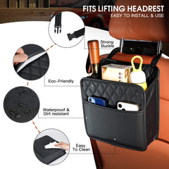 FrgKbTm mounted on a car seat back demonstrating organized storage and easy access