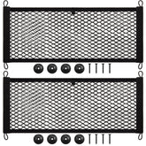 Frienda front view of two cargo nets showing included hardware and compact packaging benefit