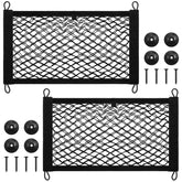 Frienda front view of two small cargo nets showing compact package and hooks included