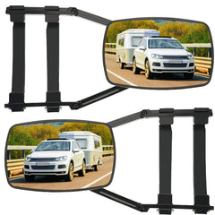 Frienda front view of clip-on towing mirror extender showing wider view