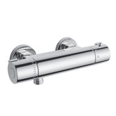 FUGO front view of RV thermostatic faucet showing controls and chrome finish benefit durable styling