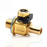 Fumoto F104N front view showing valve shape and easy-access lever for faster oil changes