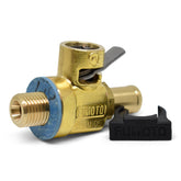 Fumoto F108N front view showing valve and benefits of quick drains