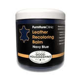 Furniture Clinic balm front jar showing navy blue color and brand, easy restoration