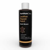Furniture Clinic front label of dark brown leather repair paint showing product name and color