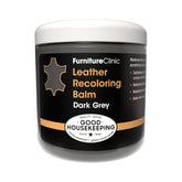 Furniture Clinic front tin showing dark grey balm and clear branding, restores color