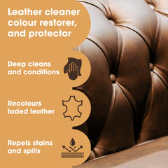 Furniture Clinic leather cleaner bottle close-up removing dirt for deep-clean preparation