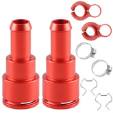 FUSCH front view of two aluminium heater hose connectors showing included parts and benefits