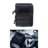FVMOTO handlebar bag front view showing sleek black finish and MOLLE benefit
