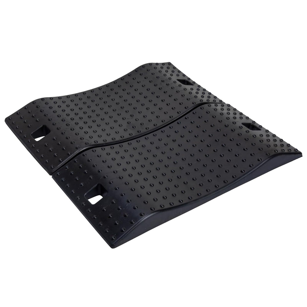GarfatolRv front view of 2-pack ramps showing rugged rubber and compact profile for safe storage
