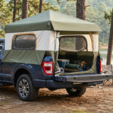 GARIGLOOME tent front profile fitted on pickup bed for quick shelter