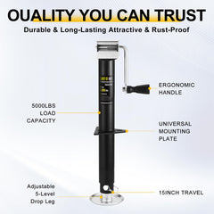 GARTOWEE adjustable drop leg extended to increase reach and stabilize trailers