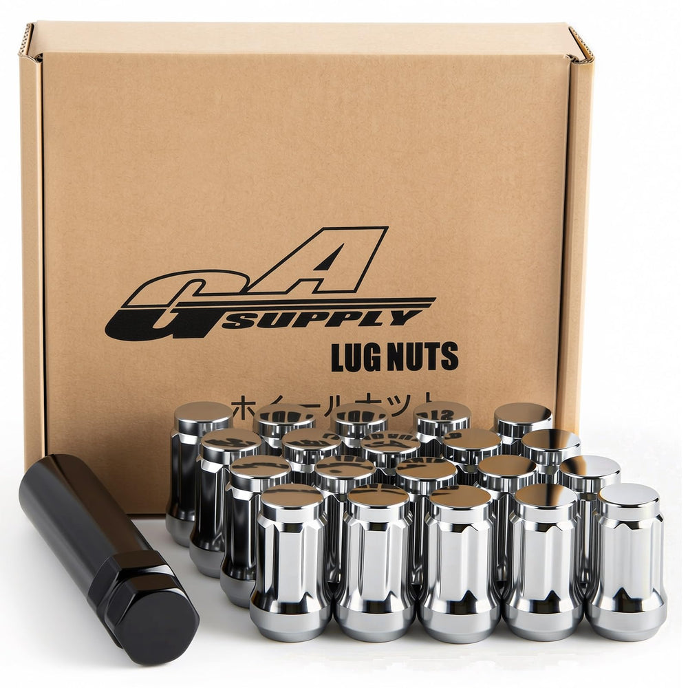 GAsupply front view of 20-piece chrome lug nut set showing full kit benefit
