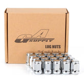 GAsupply front packaging of 20 chrome lug nuts showing kit and labels for easy storage and transport