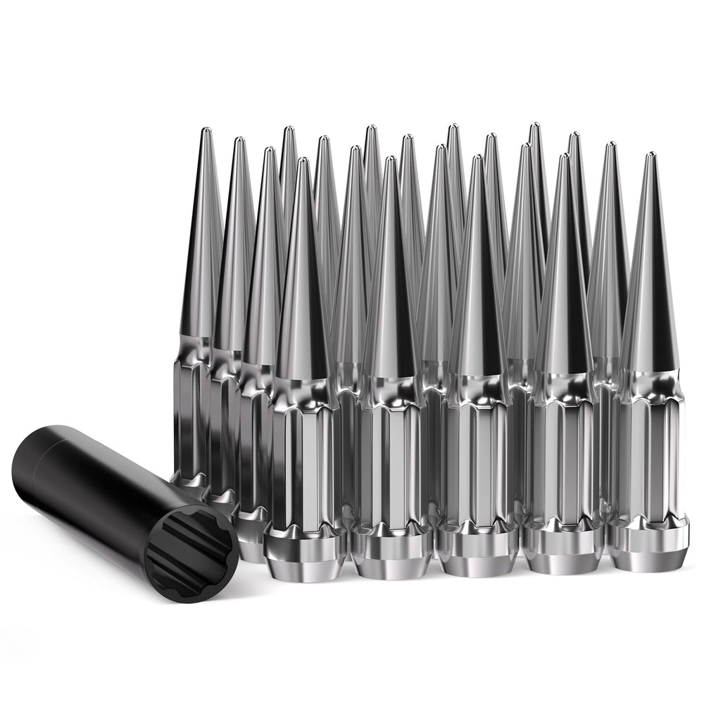 GAsupply chrome spike lug nuts front packaging showing complete 20-piece set and key benefit: ready-to-install