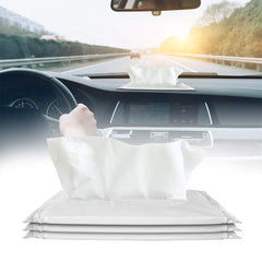 Gatherfun pack installed in a car visor holder for quick, tidy dispensing