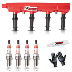 GBTAD front view of the coil and spark plug kit showing complete set and benefits