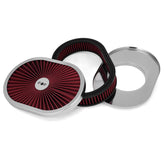GDUKOP front view of oval air cleaner showing chrome housing and red filter for visual upgrade
