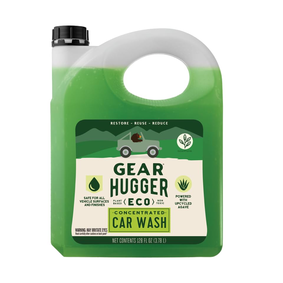 Gear Hugger gallon front label showing eco-friendly benefits and clean finish
