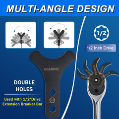 GEAROLL 8-point square drive on pry bar attachment for secure torque