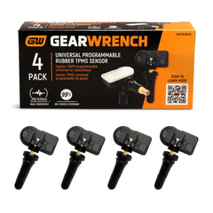 GEARWRENCH front packaging showing four programmable TPMS sensors for quick install benefit