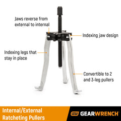 GEARWRENCH three-jaw assembled on a pulley delivering balanced gripping benefit