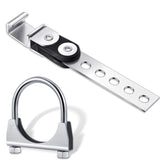 Geetery front view of hanger set showing silver bracket and U-bolt, durable support