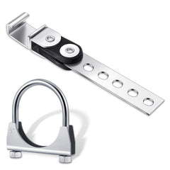 Geetery front view of hanger set showing silver bracket and U-bolt, durable support