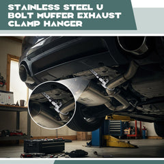 Geetery hanger installed under car showing stable muffler support and neat fit