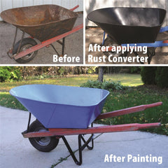 Gempler's rust converter applied to a shed hinge protecting metal from further rust