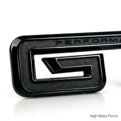 Generic GT emblem next to ruler showing precise factory-fit dimensions
