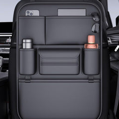 Generic leather organizer front view showing pockets and clean fit - protects seats
