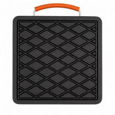 Generic outrigger pad front view showing full footprint and stability benefit