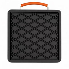 Generic outrigger pad front view showing full footprint and stability benefit