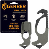 Gerber front view of green cutter showing compact safety tool and fast access