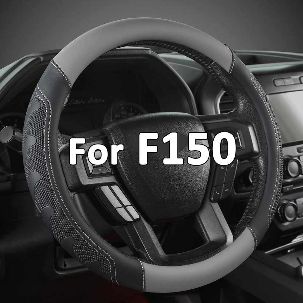 GIANT PANDA front view of steering wheel cover showing black gray design and snug fit benefit