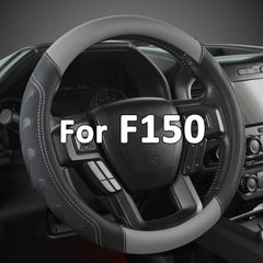 GIANT PANDA front view of steering wheel cover showing black gray design and snug fit benefit