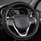 GIANT PANDA front view of black steering wheel cover showing fit and style