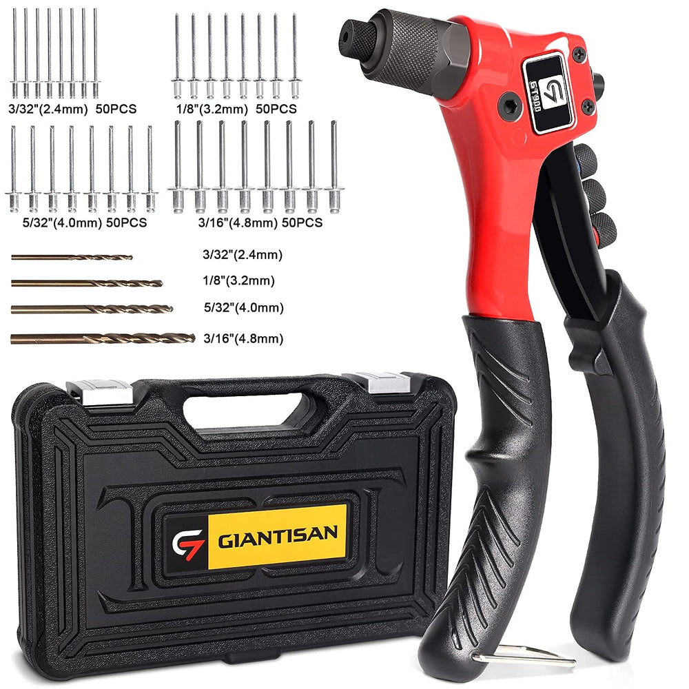 GIANTISAN rivet gun kit front view showing organized components and case benefit