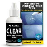 GlasWeld front bottle showing product and clear resin benefit