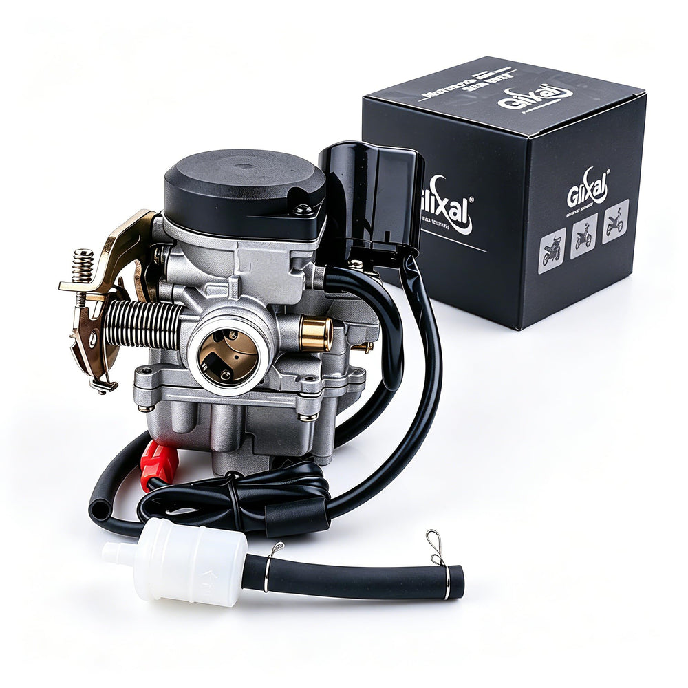 Glixal carburetor front view showing mounting and clean finish for easy replacement