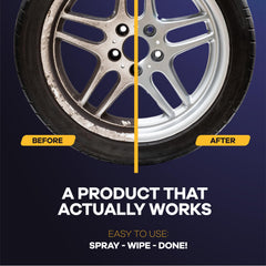 GLOMAX dramatic wheel before and after cleaning demonstrating brake dust removal