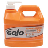 GOJO half-gallon pump bottle front view showing durable dispenser and label benefit