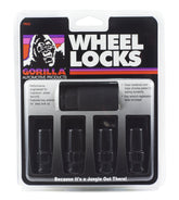 GORILLA front view pack of 4 wheel locks showing chrome finish and fit, adds wheel protection